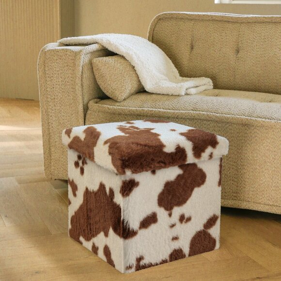Go-Poufs Knock-Down Medium Cube Faux Cowhide Storage Ottoman | 15"x15"x15" - Picture 5 of 6